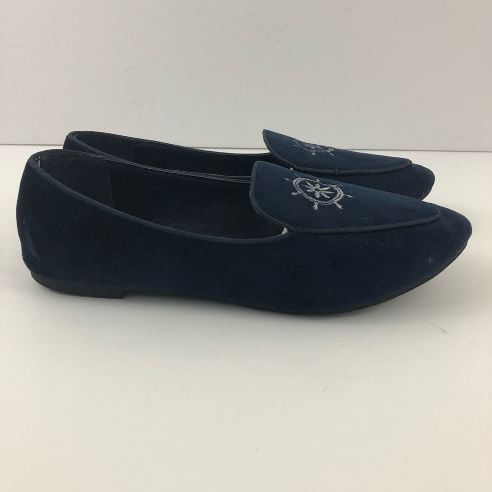 Nautica Shoes Womens 8 Loafers Navy Blue Emblem Slip on Velvet Campanile
